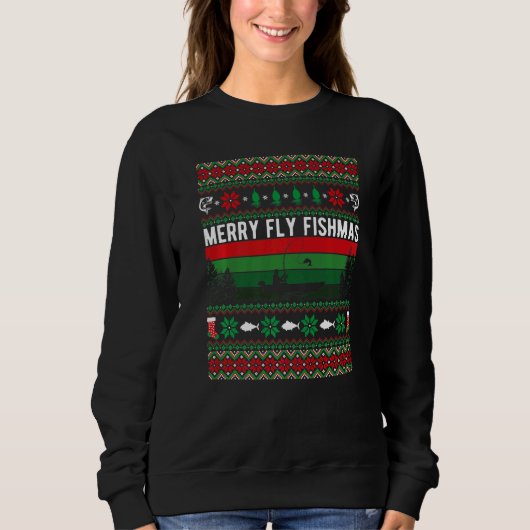 Merry Fly Fishing Fishmas Ugly Christmas Style Xma Trui (Voorkant)