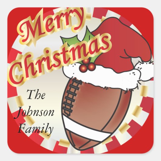 Merry-Football voor kerstmis personaliseren Vierkante Sticker (Voorkant)