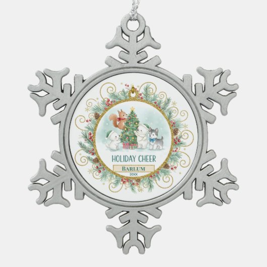 Merry Forest Custom  Tin Sneeuwvlok Ornament (Voorkant)