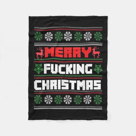 Merry Foring Christmas Funny Raunchy Curse Word Ho Fleece Deken (Voorkant)