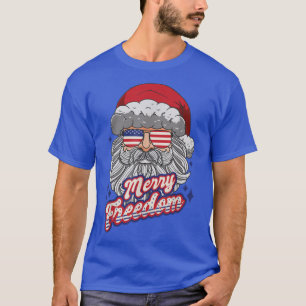 Merry Freedom Patriotic American Santa Claus Funny T-shirt