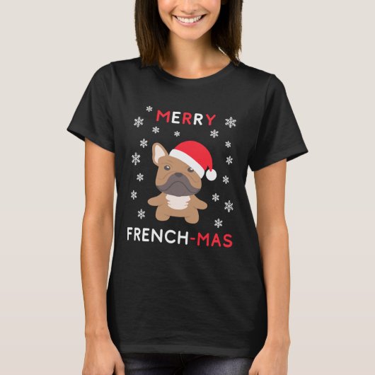 Merry French Mas Funny KerstFrench Bulldog Xm T-shirt (Voorkant)