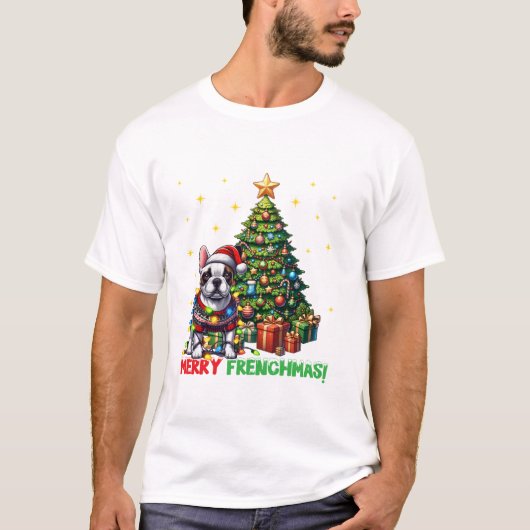 Merry Frenchmas French Bulldog T-shirt (Voorkant)