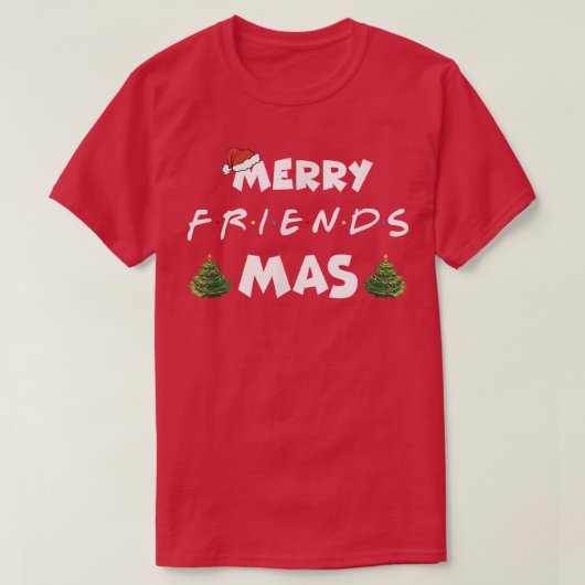 Merry Friendsmas Christmas Trees Lights Santa Hat T-shirt (Design voorkant)