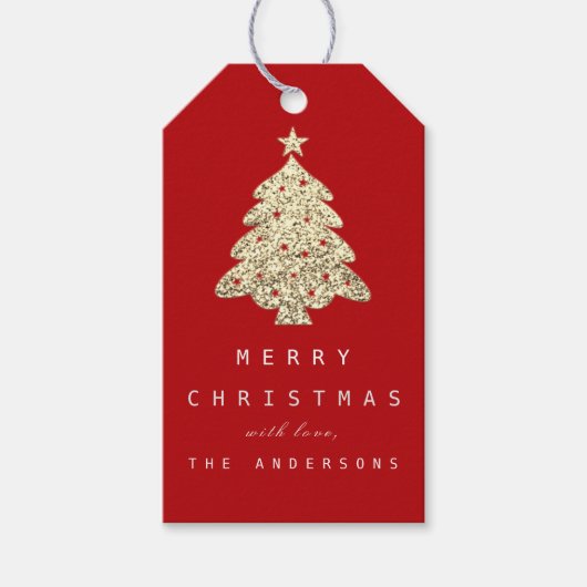 Merry from Holiday Gift Label Gold kerstrood Cadeaulabel (Voorkant)