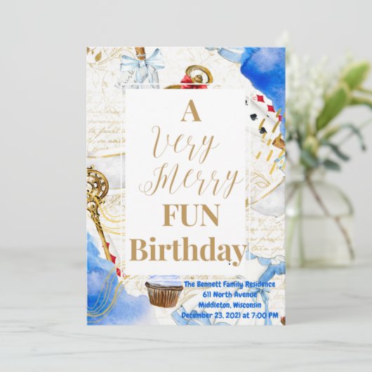 Merry Fun Birthday Invitation Kaart (Staand voorkant)