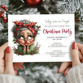 Merry Fun Grandma Cartoon Christmas Party Invite Kaart