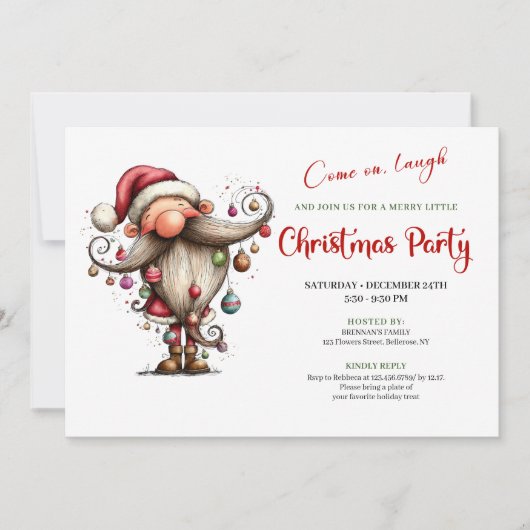 Merry Funny Santa Editable Christmas Party Invite Kaart (Voorkant)