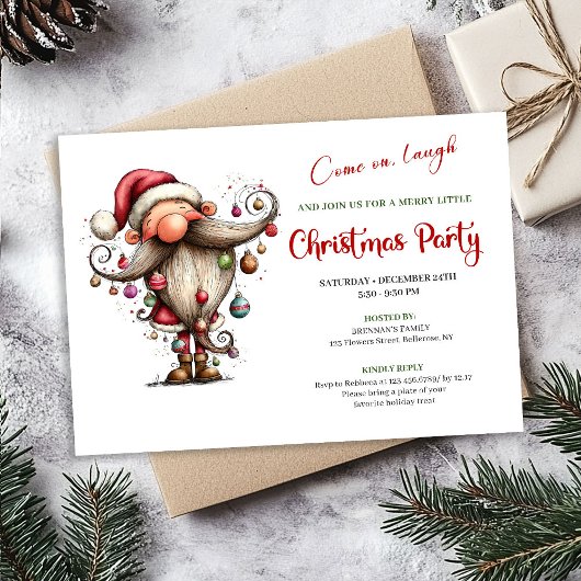 Merry Funny Santa Editable Christmas Party Invite Kaart