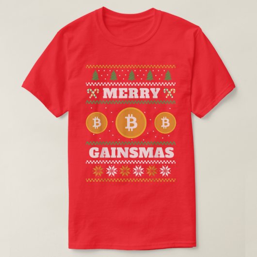 Merry Gainsmas Bitcoin Ugly KerstSweater T-shirt (Design voorkant)