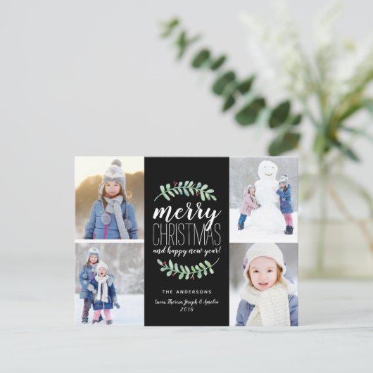 Merry Garland Holiday 4 Foto Collage Briefkaart (Staand voorkant)