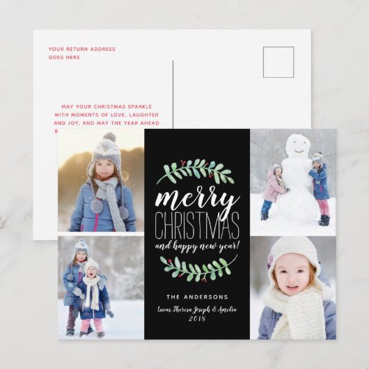 Merry Garland Holiday 4 Foto Collage Briefkaart (Voorkant / Achterkant)