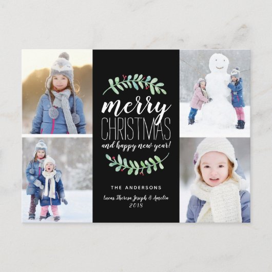 Merry Garland Holiday 4 Foto Collage Briefkaart (Voorkant)
