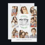 Merry Garland Holiday 8-Foto Collage Kerstmis<br><div class="desc">Stijlvolle en feestelijke fotokaart met een gestapelde typografie: "Vrolijk kerstfeest en gelukkig nieuw jaar". Pas uw eigen foto's en tekst aan. Met onze exclusieve handbeschilderde waterverf lauweren met rode bessen. Wordt geleverd met een trendy rood geo patroon op de achterzijde voor een extra speciale aanraking.</div>