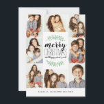 Merry Garland Holiday 8-Foto Collage Kerstmis<br><div class="desc">Stijlvolle en feestelijke fotokaart met een gestapelde typografie: "Vrolijk kerstfeest en gelukkig nieuw jaar". Pas uw eigen foto's en tekst aan. Met onze exclusieve handbeschilderde waterverf lauweren met rode bessen. Wordt geleverd met een trendy rood geo patroon op de achterzijde voor een extra speciale aanraking.</div>