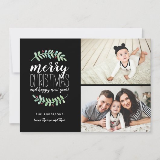 Merry Garland Holiday Kerstcollage 2 Foto Feestdagenkaart (Voorkant)