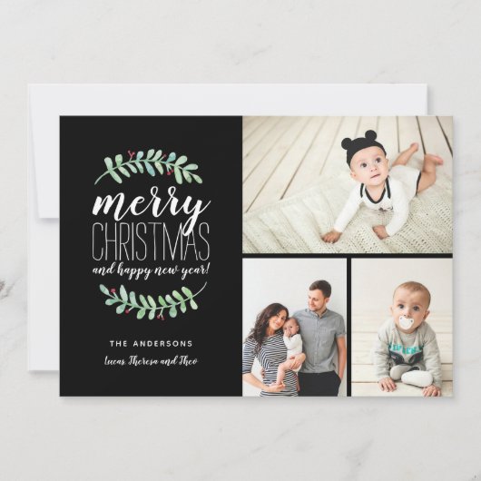 Merry Garland Holiday Kerstcollage 3-Foto Feestdagenkaart (Voorkant)