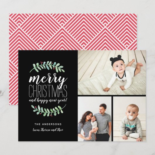 Merry Garland Holiday Kerstcollage 3-Foto Feestdagenkaart (Voorkant / Achterkant)