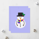 Merry & Gay Snowman-kerstkaart Feestdagenkaart<br><div class="desc">Merry & Gay lgbt  pride vlag inspireerde de sneeuwsjaal met regenboogliter met platte kerstkaart.</div>