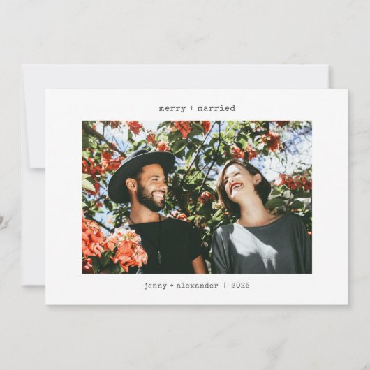Merry gehuwd met twee foto's met minimalistische s feestdagenkaart (Voorkant)