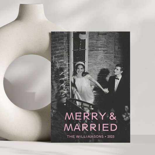 Merry Getrouwd Roze Tekst Overlay Foto Kerstmis Feestdagenkaart