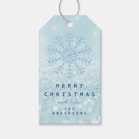 Merry Gift to Blue Snow Flakes Tiffany Ice Glitter Cadeaulabel (Voorkant)