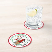 Merry glimlende kerstcadeautjes ronde kartonnen onderzetter (Insitu)