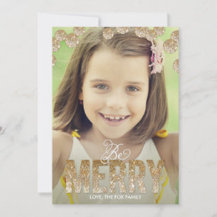 Merry Glitter Holiday Photo Cards - Gold Feestdagenkaart