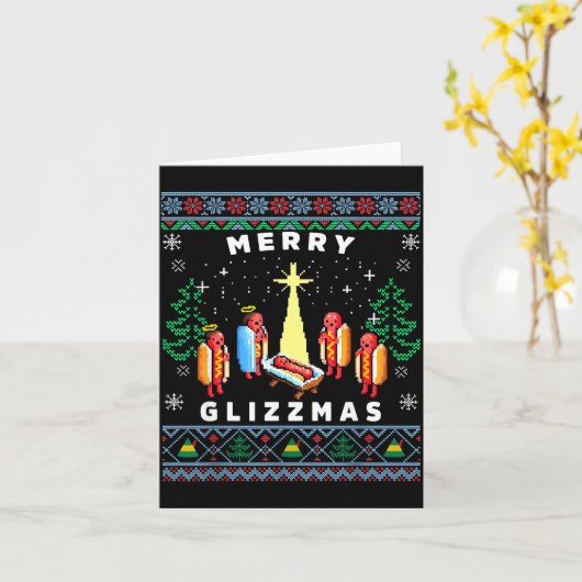 Merry Glizzmas Funny Ugly Christmas Sweater Glizzy Kaart (Gele Bloem)