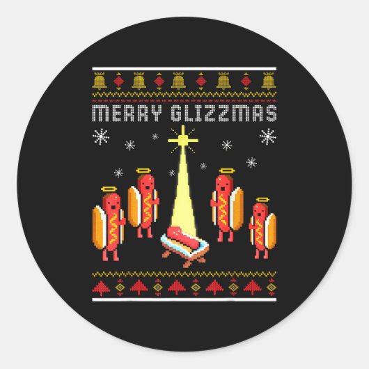 Merry Glizzmas Hot Dog Funny Ugly Christmas Sweate Ronde Sticker (Voorkant)