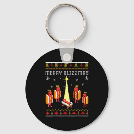 Merry Glizzmas Hot Dog Funny Ugly Christmas Sweate Sleutelhanger (Voorkant)