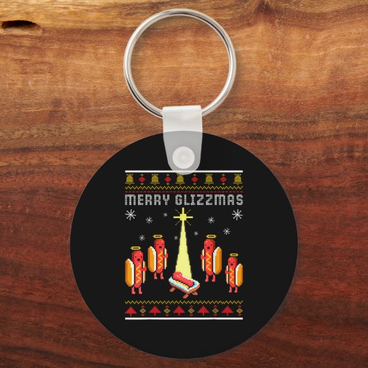 Merry Glizzmas Hot Dog Funny Ugly Christmas Sweate Sleutelhanger (Voorkant)