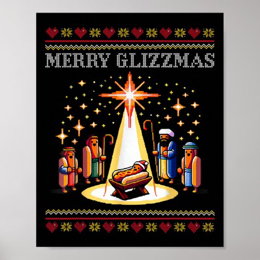 Merry Glizzmas Tacky Funny Merry Christmas Hot Dog Poster (Voorkant)