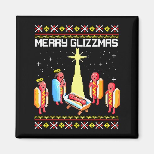 Merry Glizzmas Tacky Funny Merry Christmas Hotdogs Magneet (Voorkant)