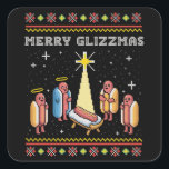 Merry Glizzmas Ugly Christmas Hot Dog Xmas Vierkante Sticker<br><div class="desc">Merry Glizzmas Ugly Christmas Hot Dog Xmas</div>