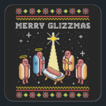 Merry Glizzmas Ugly Christmas Hot Dog Xmas Vierkante Sticker<br><div class="desc">Merry Glizzmas Ugly Christmas Hot Dog Xmas</div>