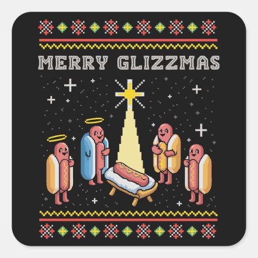 Merry Glizzmas Ugly Christmas Hot Dog Xmas Vierkante Sticker (Voorkant)
