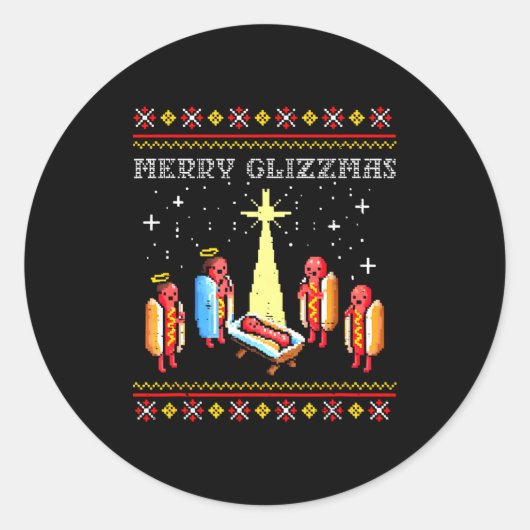 Merry Glizzmas Ugly Christmas Sweater Funny Hot Do Ronde Sticker (Voorkant)