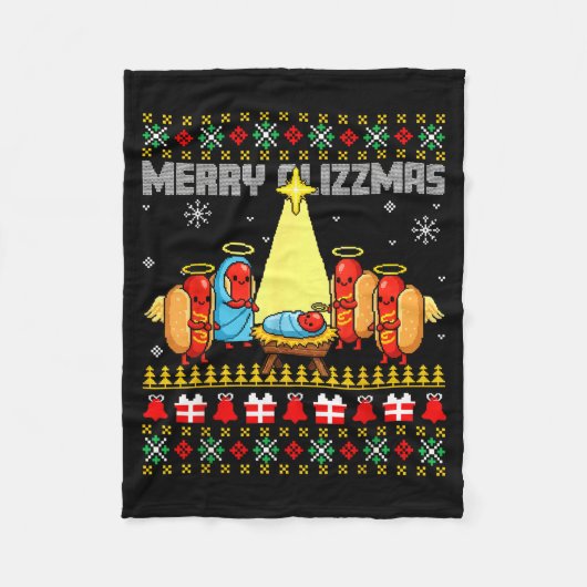 Merry Glizzmas Ugly Christmas Sweaters Hot Dogs Xm Fleece Deken (Voorkant)