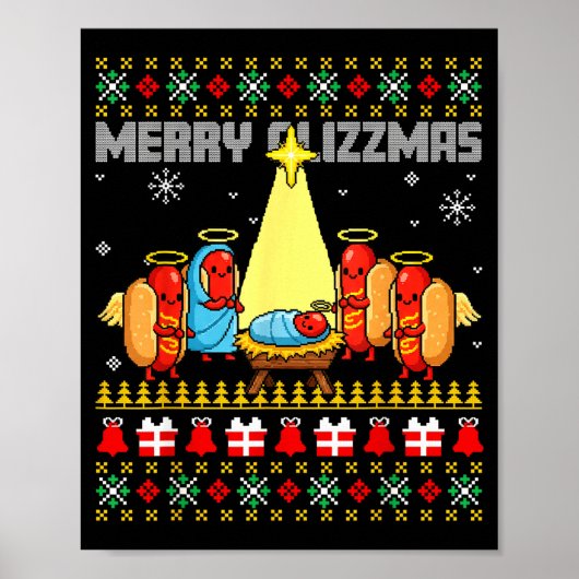 Merry Glizzmas Ugly Christmas Sweaters Hot Dogs Xm Poster (Voorkant)