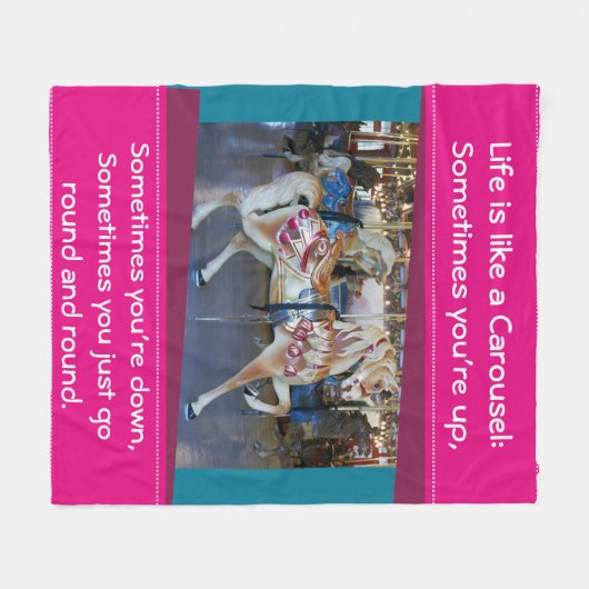 Merry Go Ronde Carrousel Paard Foto met Quote Fleece Deken (Voorkant (Horizontaal))