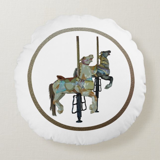  Merry Go Ronde Carrousel Paarden Rond Kussen (Voorkant)