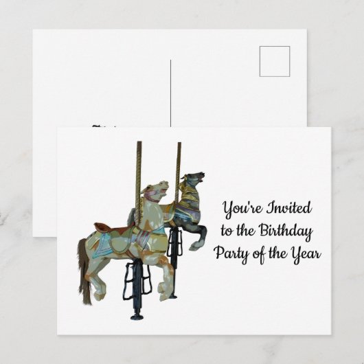  Merry Go Ronde Carrousel Paarden Verjaardag Briefkaart (Voorkant / Achterkant)
