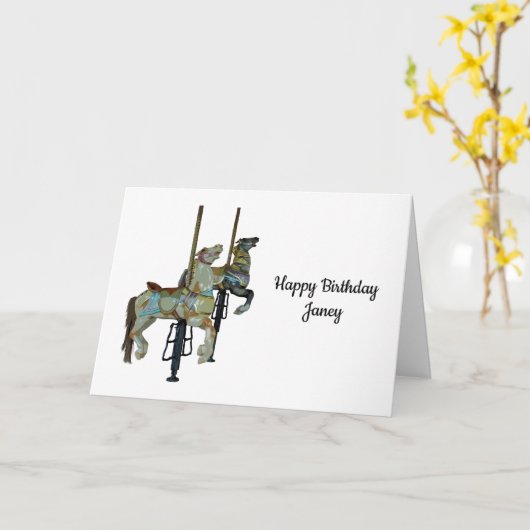  Merry Go Ronde Carrousel Paarden Verjaardag Kaart (Gele Bloem)