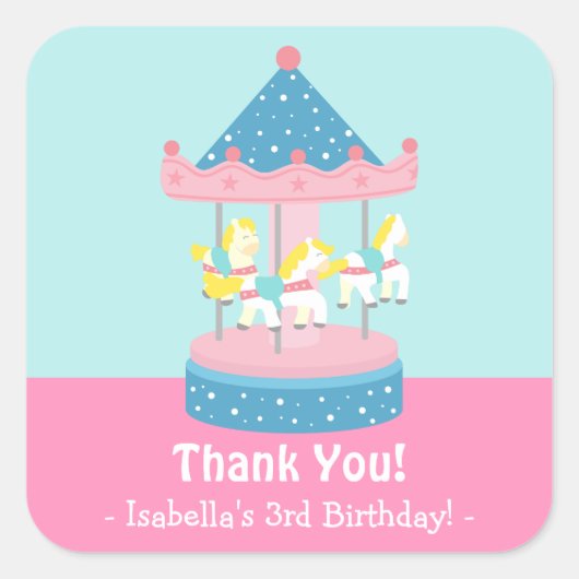 Merry Go Ronde Carrousel Verjaardagsfeestje Sticke Vierkante Sticker (Voorkant)