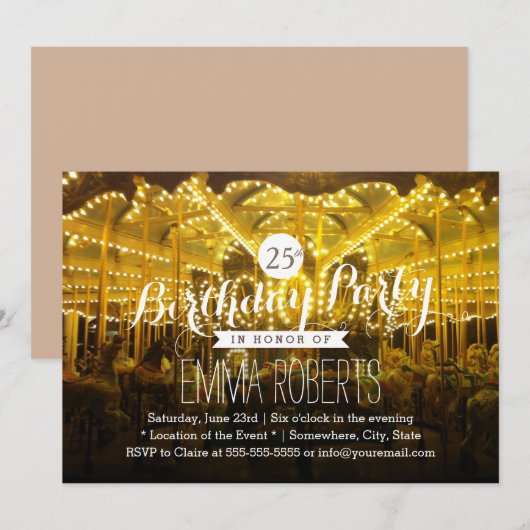 Merry Go Round 25th Birthday Party Kaart (Voorkant / Achterkant)