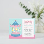 Merry Go Round, Carousel Birthday Party Invitation Kaart (Staand voorkant)
