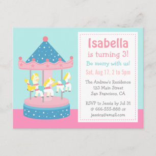 Merry Go Round, Carousel Birthday Party Invitation Kaart