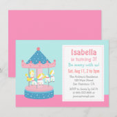 Merry Go Round, Carousel Birthday Party Invitation Kaart (Voorkant / Achterkant)