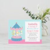Merry Go Round, Carousel Birthday Party Invitation Kaart (Staand voorkant)